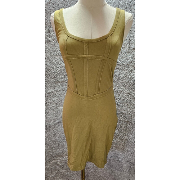 Urban Outfitters Bodycon Mini Dress Olive Army Green Corset Look Stretch Small S - Picture 1 of 4